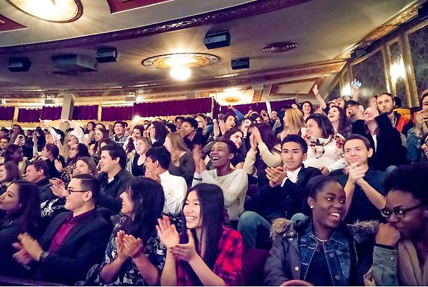 New York City students applaud Hamilton (Photo by Sara Krulwich - Courtesy of NY Times)